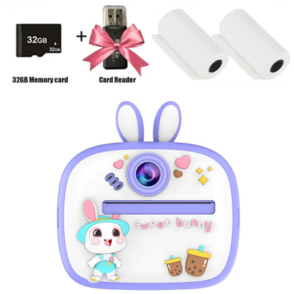 Appareil photo numérique pour enfants impression instantanée pour enfants impression thermique lapin caméra impression Photo instantanée caméra vidéo jouets + 32G mémoire C