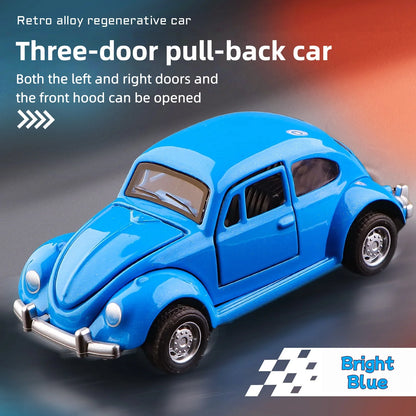 Modèle de voiture classique Beetle mini voiture en alliage à traction, trois portes peuvent être ouvertes à l'échelle 1:60, cadeaux pour garçons adultes et enfants