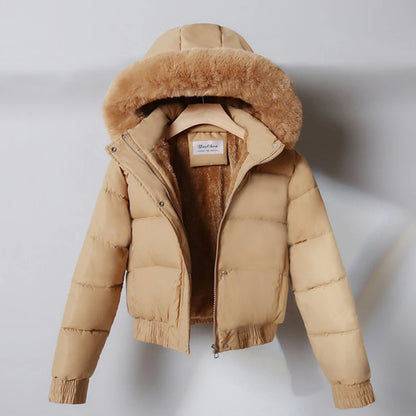 sister fara Doudoune à capuche en coton pour femme, grand col en fourrure