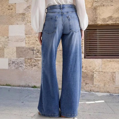 Jean à Jambes Larges pour Femme, Streetwear, Longueur au Sol, Taille Haute, Vintage, DistMurcia, Broderie Délavée, Poches, Denims fjims