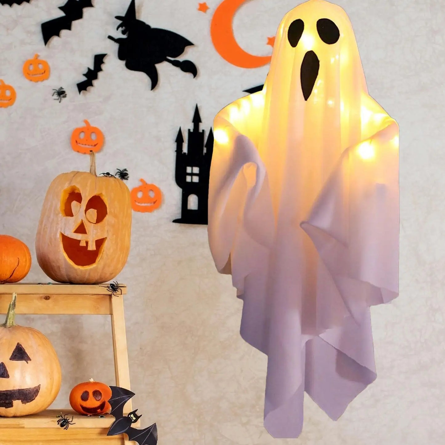 Fantôme lumineux LED pour Halloween, pour fête d'halloween, décoration intérieure et extérieure de cour, arbre effrayant, ornements de fête suspendus