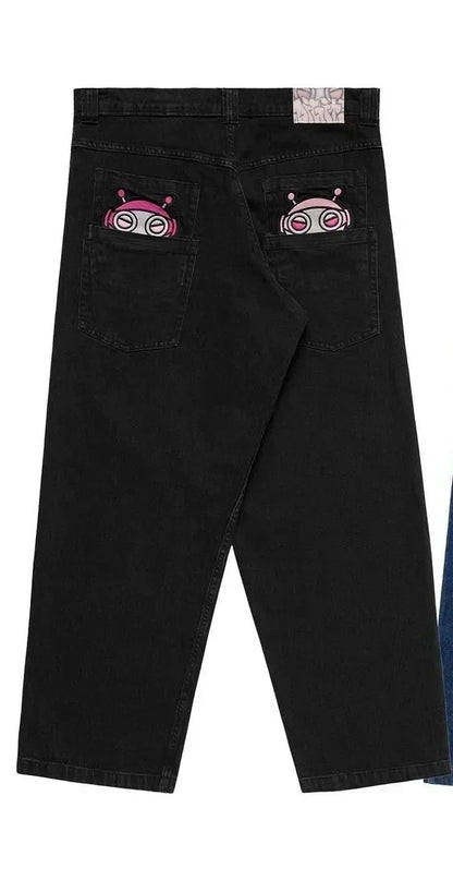Pantalon Patch populaire avec motif d'épine imprimé, jean déchiré gothique Harajuku pour hommes et femmes, pantalon de rue taille haute Y2k à jambes larges