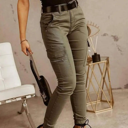 Pantalon crayon coupe slim pour femme, pantalon de survêtement monochrome, fermeture éclair, poches, bouton, bureau, femme, automne, hiver, salopette FJM