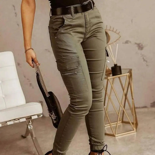 Pantalon crayon coupe slim pour femme, pantalon de survêtement monochrome, fermeture éclair, poches, bouton, bureau, femme, automne, hiver, salopette FJM