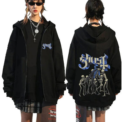 Mesurost Band Zipper Hoodie pour hommes, Hip Hop Respzed Fashion, Cartoon Anime Graphic Print, Zip Up Hoodies, Rock Gothic, PVD