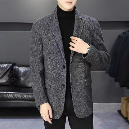 Veste de costume en laine pour hommes, manteau d'hiver, coupe cintrée, veste d'affaires en laine avec revers, manches longues, costume à deux boutons pour l'automne