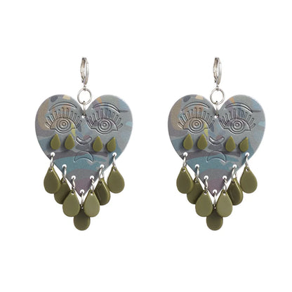 Boucles d'oreilles en acrylique JeTassel pour femmes, flammes européennes, gouttes, coeur, crâne, lame de chat, bijoux punk, gels de poisson, étoile