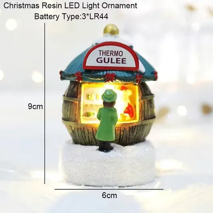 Maison LED de noël, aiguilles de pin, bonhomme de neige de noël, décoration lumineuse en résine, boutique de père noël, Micro ornements de paysage