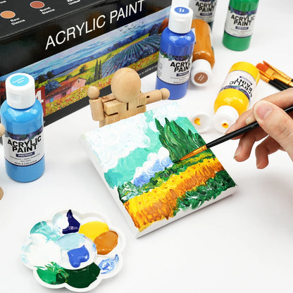 Ensemble de peinture acrylique avec 10 pinceaux, 24 couleurs (60ml, 2 US fl oz), artisanat d'art pour Halloween, citrouille, peinture céramique, Kit de fournitures d'art