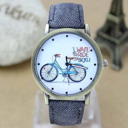 Montre à quartz décontractée pour femme, tissu Jean, bracelet en cuir,
