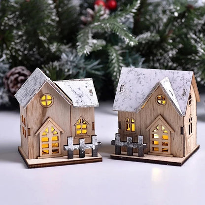 Lumière LED de noël maison en bois cabine lumineuse décorations de joyeux noël pour la maison bricolage ornements d'arbre de noël cadeaux pour enfants nouvel an