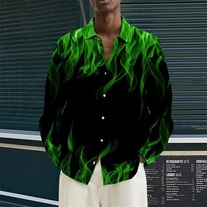 2023 Hommes Dames Hauts Couple Quotidien Flamme Décontracté Mode Rue En Plein Air Bleu Rouge Revers Bouton Chemise Haute Qualité Matériau Offre Spéciale