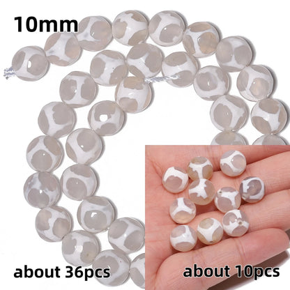 Perles rondes en agate Dzi naturelle, prière tibétaine, prairie mystique, perles pour bijoux, bricolage exécutif, accessoires de bracelet vintage, 6mm, 8mm, 10mm