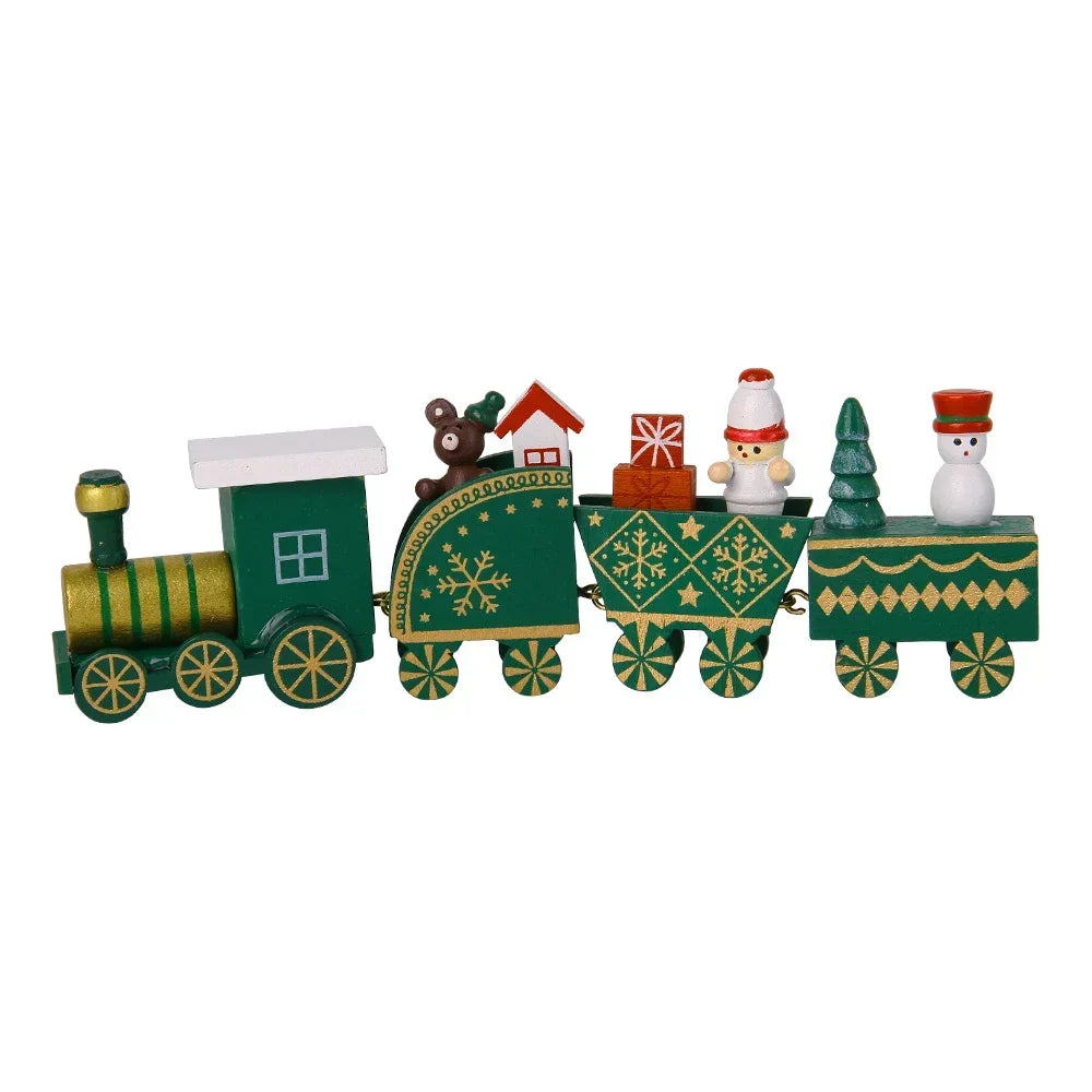 Mini train de sapin de Noël peint en bois et plastique, décorations de Noël, fête de festival, ornement de table de Noël