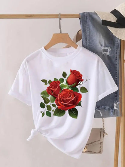 Tendance fleur Style mignon à manches courtes femmes imprimer femme chemise mode vêtements graphiques T-shirts vêtements dame t-shirt décontracté
