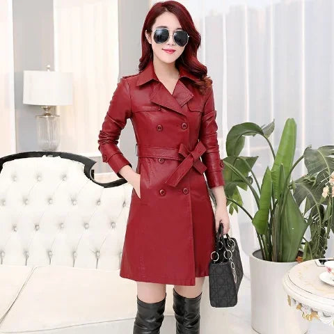 Veste en cuir d'agneau composé pour femme, manteau en fausse fourrure, trench long, lavage gratuit, vêtements en PU, Streetwear, Top, 138