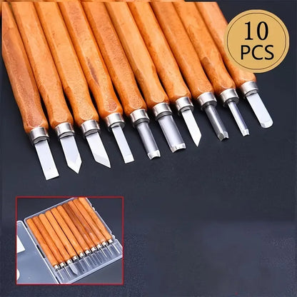 Ensemble d'outils de sculpture sur bois, couteau d'art multifonctionnel fait à la main avec manche en bois pour l'artisanat, 10/12 pièces