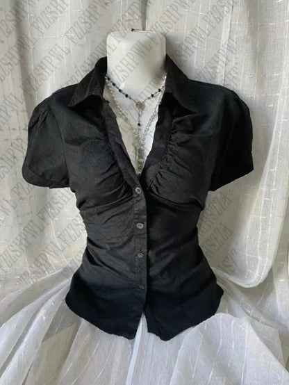 Vintage esthétique femmes personnalité Y2K mince vêtements mode chemises Harajuku à manches courtes hauts femme chaude classique t-shirt décontracté