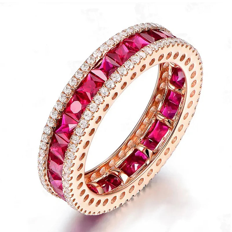 FCGJHW – bague spinelle en saphir rubis pour femmes, rouge clair, bleu, Zircon, anneaux ronds Vintage, bandes de mariage en argent S925, bijoux fins
