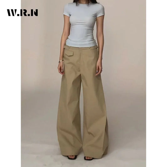 Normcore bureau dame Style Baggy Denim pantalon Vintage décontracté minimaliste pantalon femmes rétro taille haute couleur unie jean ample