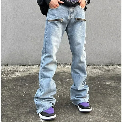 Jeans évasés baggy déFlexrétro pour hommes, pantalons en denim à jambes larges, streetwear Hip Hop, droit, fermeture éclair, mode Y2K, fjRopa zones bre, 2023