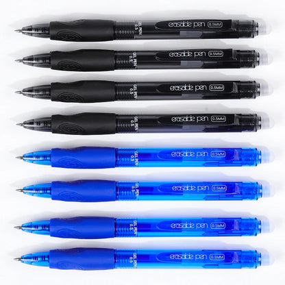 Stylos à Gel effaçables à pression noir et bleu, 0.5mm + 4 recharges + 1 stylo en caoutchouc