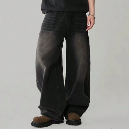 Jean quatre saisons pour hommes Version coréenne étudiant pantalons décontractés haute rue droit ample jambe large Jean noir gris bleu Baggy Jean