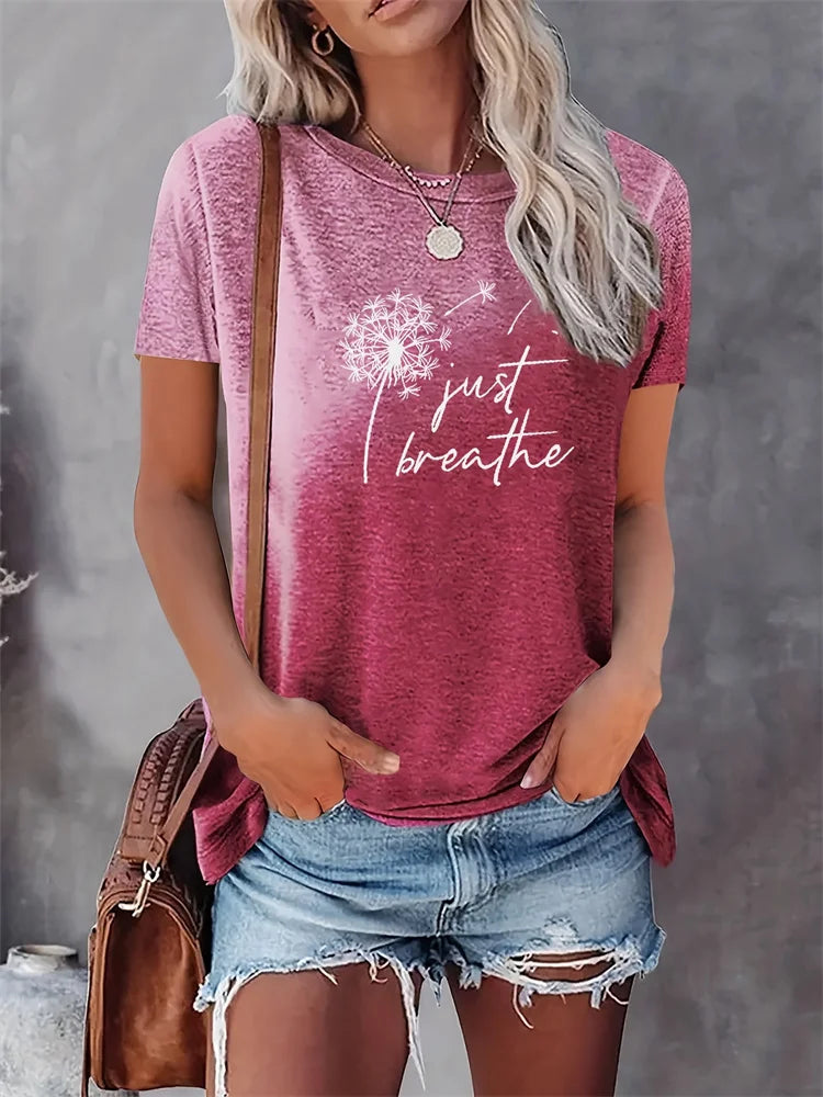 T-shirt col rond femme imprimé pissenlit mode de rue urbaine T-shirt ample femme quotidien décontracté élégant haut à manches courtes