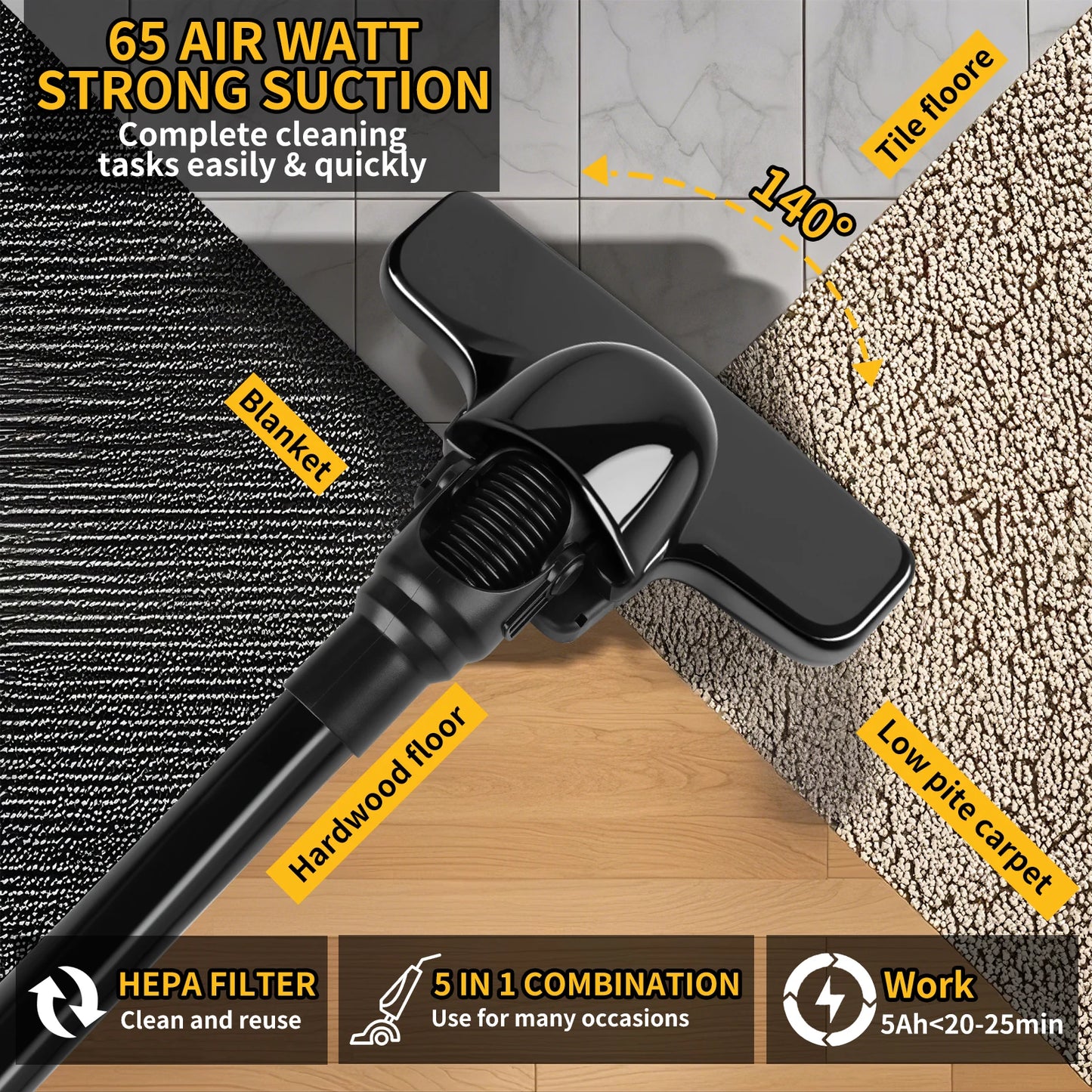 DEWALT 5 en 1 aspirateur sans fil Portable 400W aspirateur électrique à main sec pour tapis de sol voiture pour batterie DeWalt