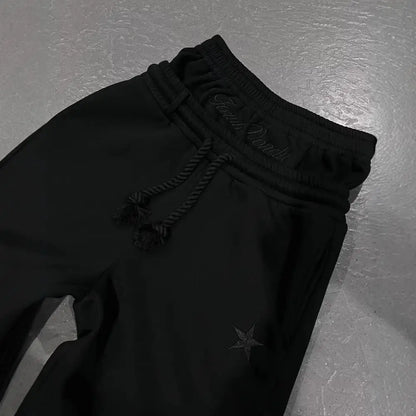 Pantalon décontracté pour hommes, taille élastique, cordon de serrage réglable, Long, avec poches, faux deux pièces, imprimé étoiles, pantalon de loisirs