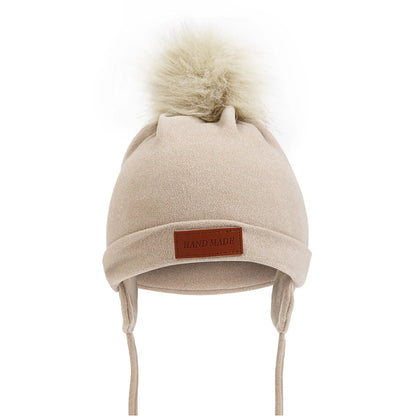 Couleur unie pompon infantile fille garçon chapeau Imitation cachemire bébé oreille Protection casquette automne hiver chaud enfant en bas âge enfants laçage Beanie