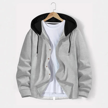 2025 printemps et automne hommes gaufre treillis couleur boutonnage à capuche cardigan décontracté manteau nouvelle mode lâche sports de plein air haut pour hommes