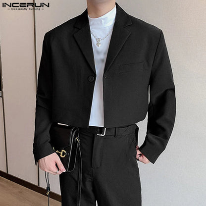 Hommes Blazer Solide Document Revers Manches sulfUn Bouton Automne Costumes Décontractés Streetwear 2023 Mode Homme Crop Combiné S-5XL INCERUN