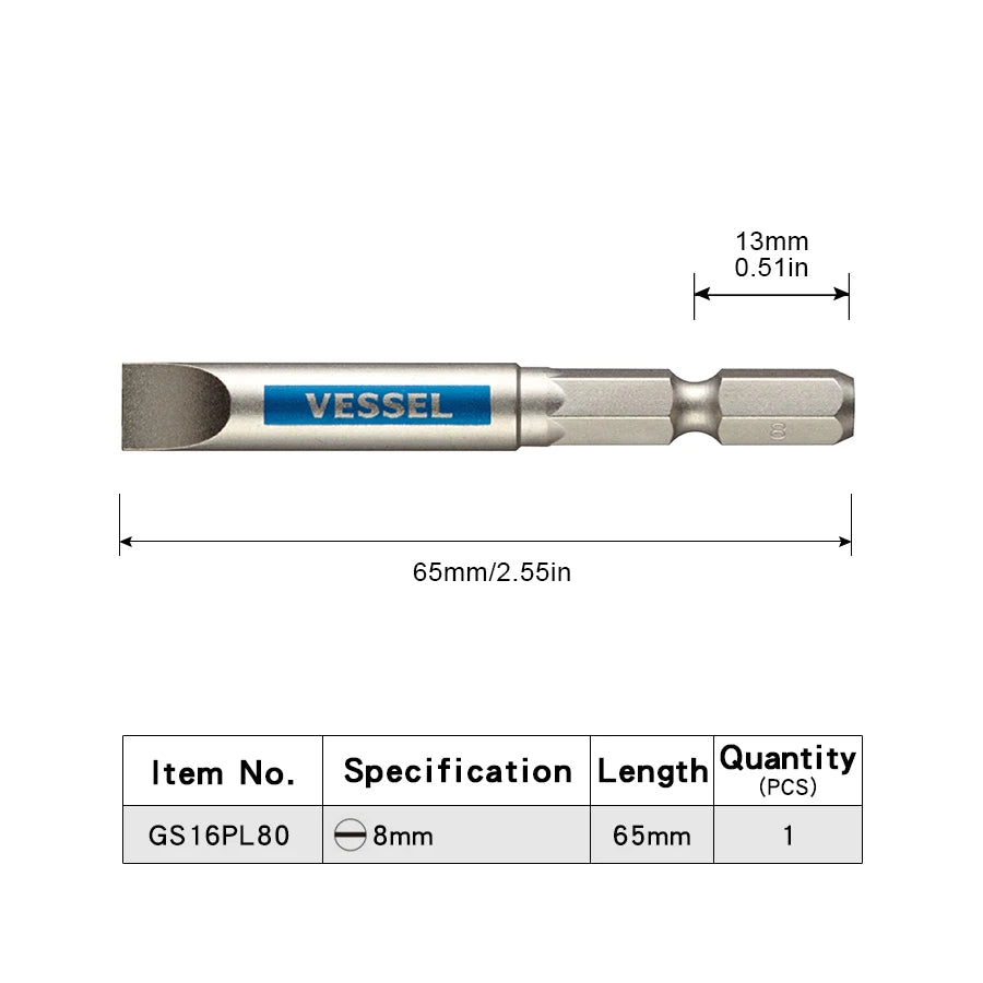 VESSEL-Jeu d'embouts de tournevis pour Phillips et vis à fente, embout magnétique à tête unique, accessoires pour outils à main, série NO.GS16