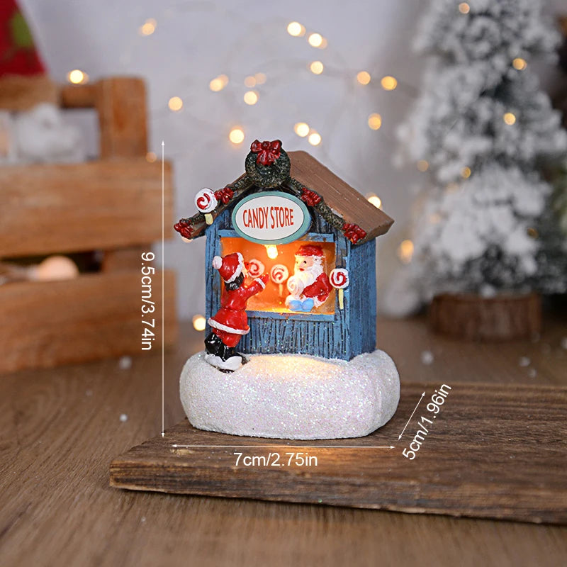 Ornement de maison du père Noël LED en résine, décoration de la maison de bureau, artisanat de paysage de cabine plonger oyant, cadeau de Noël, nouvel an, 2025