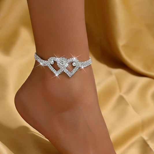 1 chaîne à griffes tendance pour femmes, série Double cœur de pêche, chaîne de pieds,