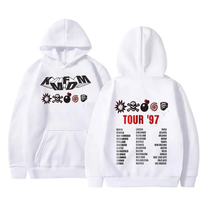 Kmfdm Tour 97 Graphic Hoodie pour hommes et femmes, Rock Band Vintage Gothic Punk Pullover Hoodies, Unsiex Casual Smile Cotton Sweatshirt