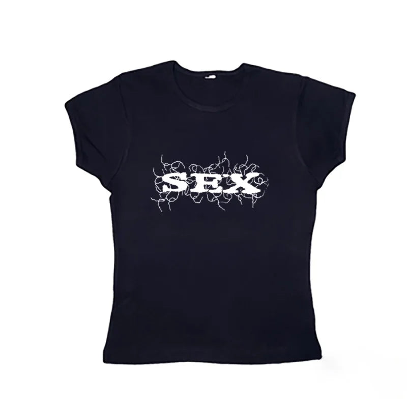 Haut court vintage à imprimé graphique esthétique, mode grunge gothique, haut précieux Y2k, streetwear, hip hop décontracté, slim, glaEMO