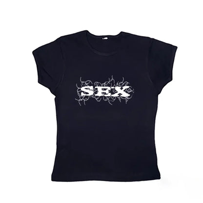 Haut court vintage à imprimé graphique esthétique, mode grunge gothique, haut précieux Y2k, streetwear, hip hop décontracté, slim, glaEMO