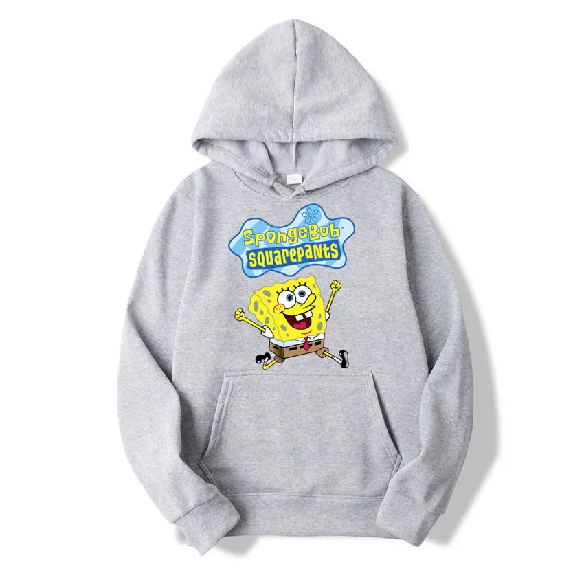 Sweat à capuche Anime Cartoon Bob l'éponge pour hommes et femmes, pull jaune décontracté, vêtements PVD pour couple, printemps, automne, nouveau, 2024