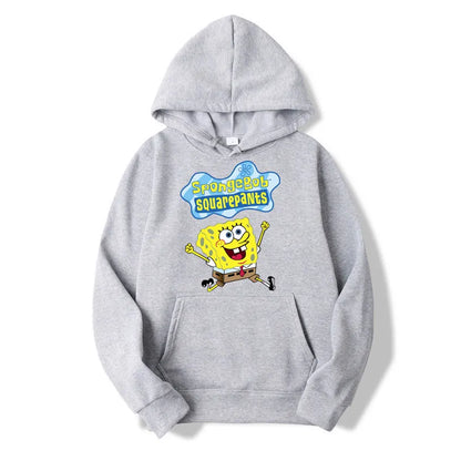 Sweat à capuche Anime Cartoon Bob l'éponge pour hommes et femmes, pull jaune décontracté, vêtements PVD pour couple, printemps, automne, nouveau, 2024