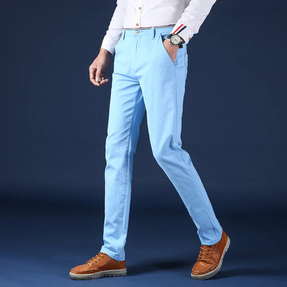 Pantalon droit en coton élastique pour hommes, coupe couvertes, style classique, surintendant de bureau, affaires, décontracté, solide, vêtements pour hommes, nouveau, 2024