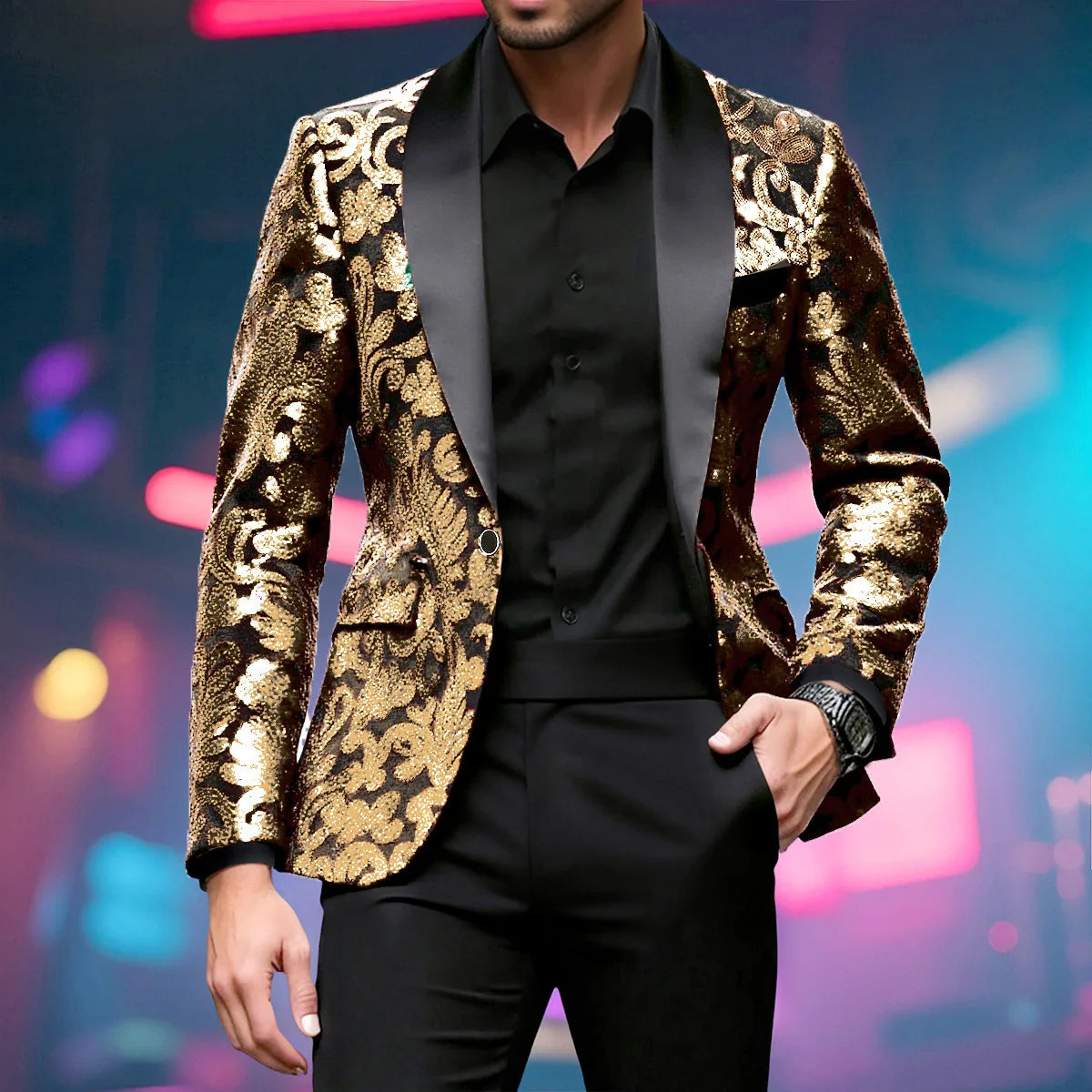 Vêtements d'extérieur pour performance sur scène à bouton unique orné de paillettes brillantes en bleu or vert violet Options pour veste de costume rouge pour hommes