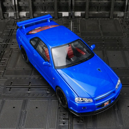 1:18 Nissan GT-R34 SKYLINE modèle de voiture en alliage Super voiture de sport acousto-optique direction rétractable porte jouet pour enfants peut être ouverte