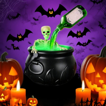Cauldron de sorcière d'Halloween avec lumière LED et brumisateur de brouillard, décor de squelette pour fête effrayante Hocus Pocus, maison, fête d'Halloween
