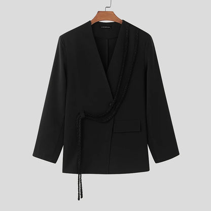 INCERUN hommes décontracté à manches longues Blazer 2025 beaux costumes de couleur unie élégant gland Streetwear mâle mince manteaux