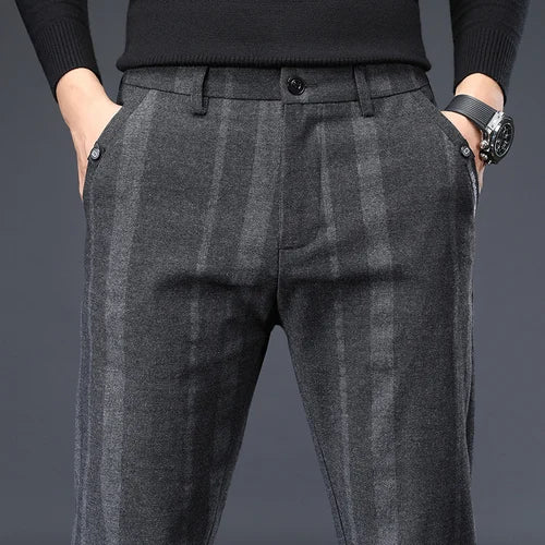 Pantalon décontracté à rayures verticales pour hommes, pantalon décontracté, gris, bleu, noir, nouveau, printemps, automne
