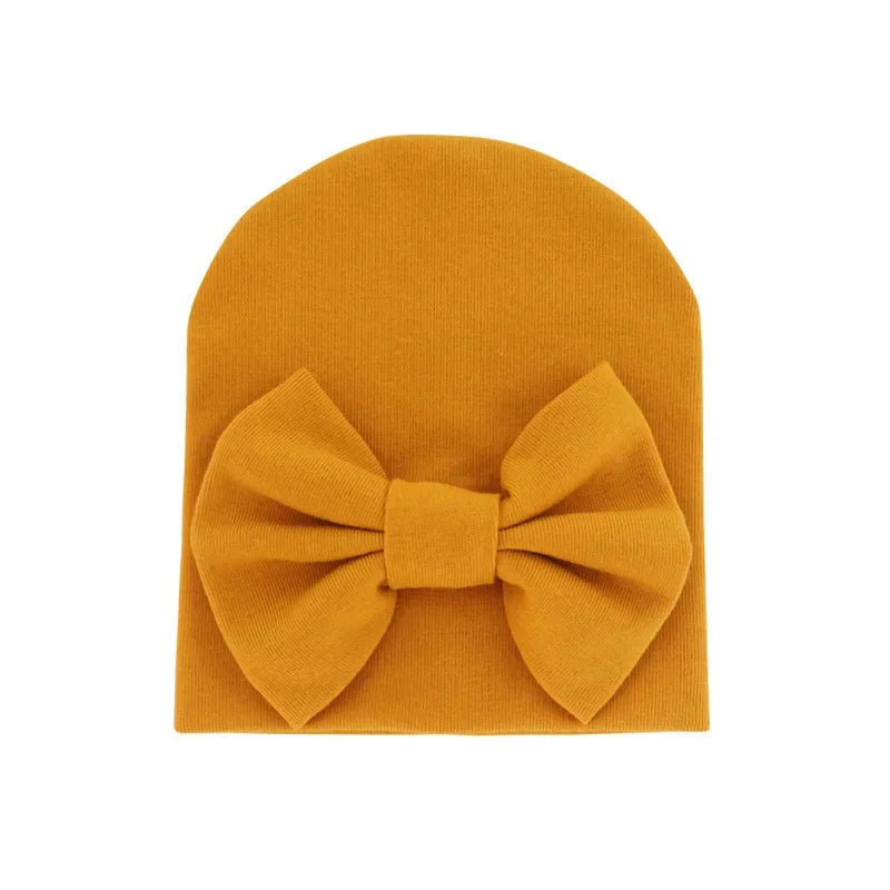 Chapeau avec nœud en coton pour bébé fille, casquette chaude pour nouveau-né, bonnet pour bébé, accessoires solides, 2020