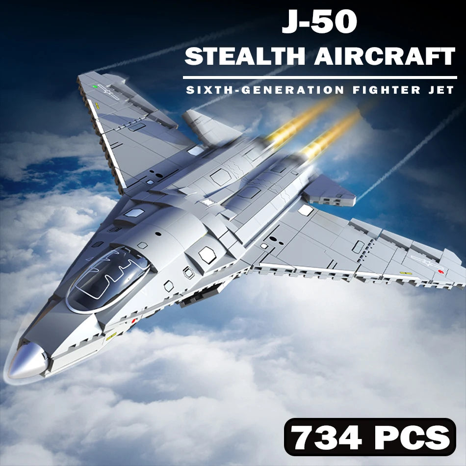 MOC – blocs de construction de modèle d'avion furtif militaire technique J-50, blocs de construction à base de transporteur, briques à Jet de chasse, jouets pour enfants et adultes, cadeau