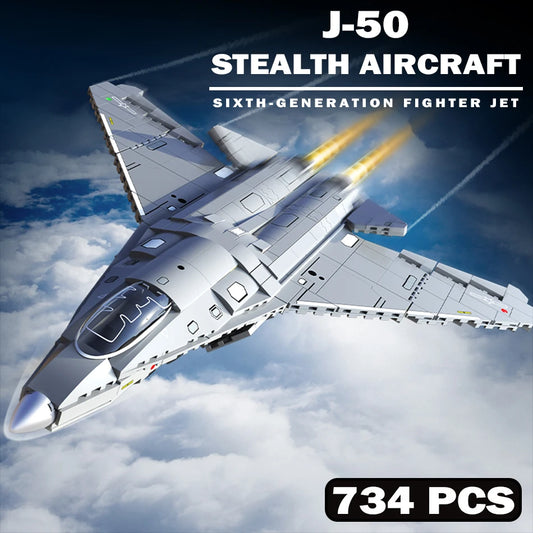 MOC – blocs de construction de modèle d'avion furtif militaire technique J-50, blocs de construction à base de transporteur, briques à Jet de chasse, jouets pour enfants et adultes, cadeau